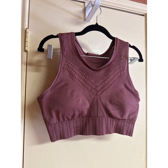 Athleta Trophy Burgundy Seamless Medium-Impact Sports Bra Large Breathable Mesh - Picture 3 of 8